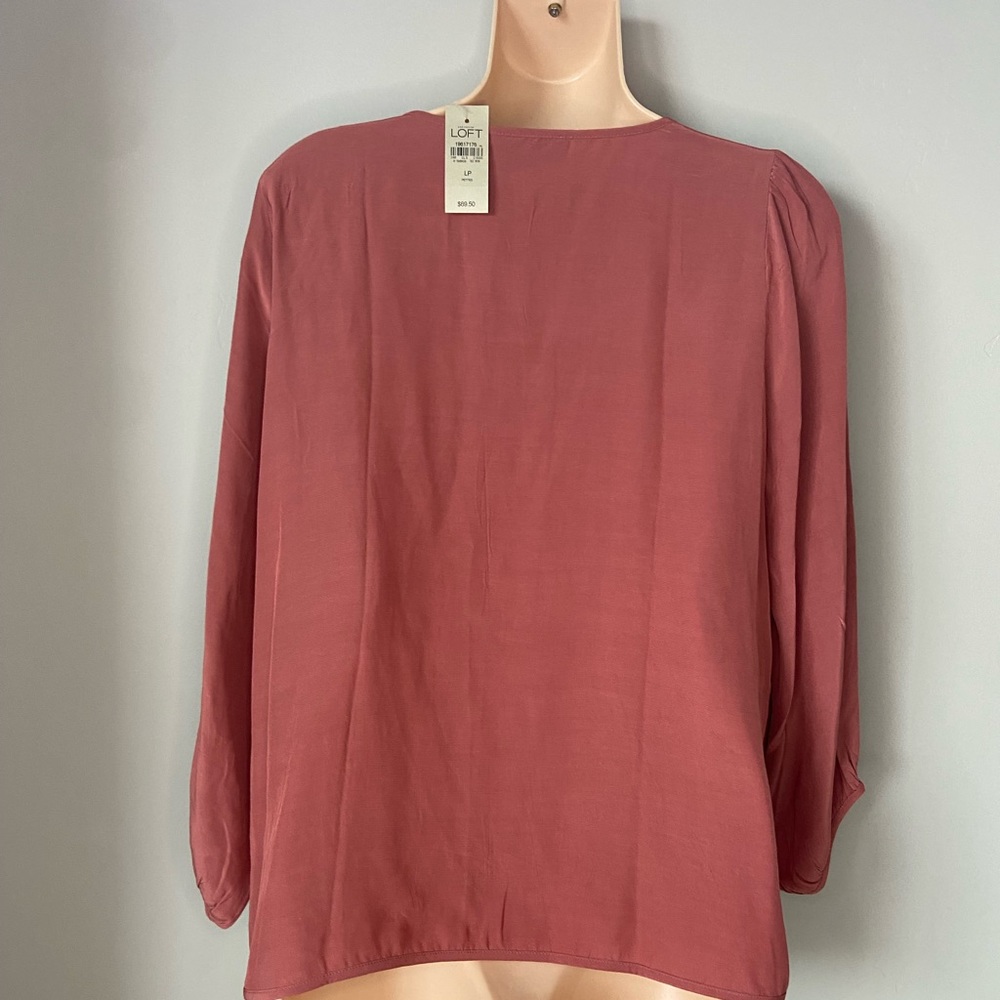 NWT LOFT $69.50 Mauve Button Down Round Neck Long Sleeve Too SZ L Petite - Picture 7 of 9